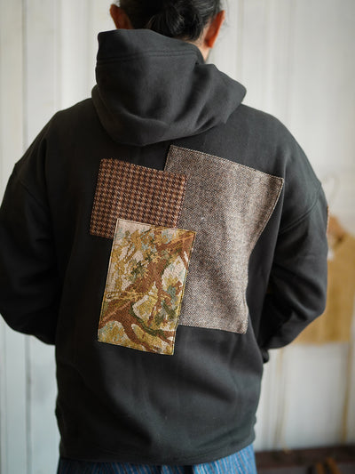 Unlogical Poem Vintage Style Patchwork Black Hoodie