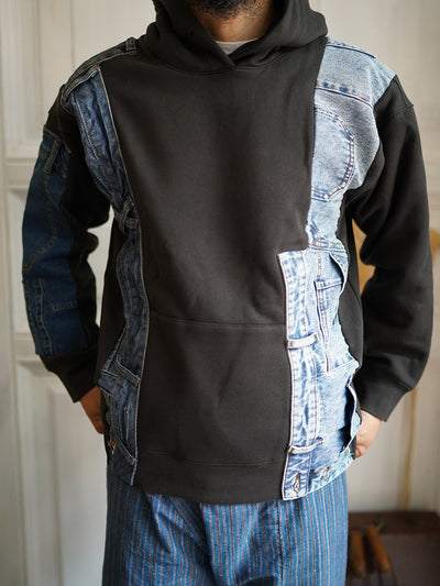 Unlogical Poem Denim Patchwork Black Hoodie