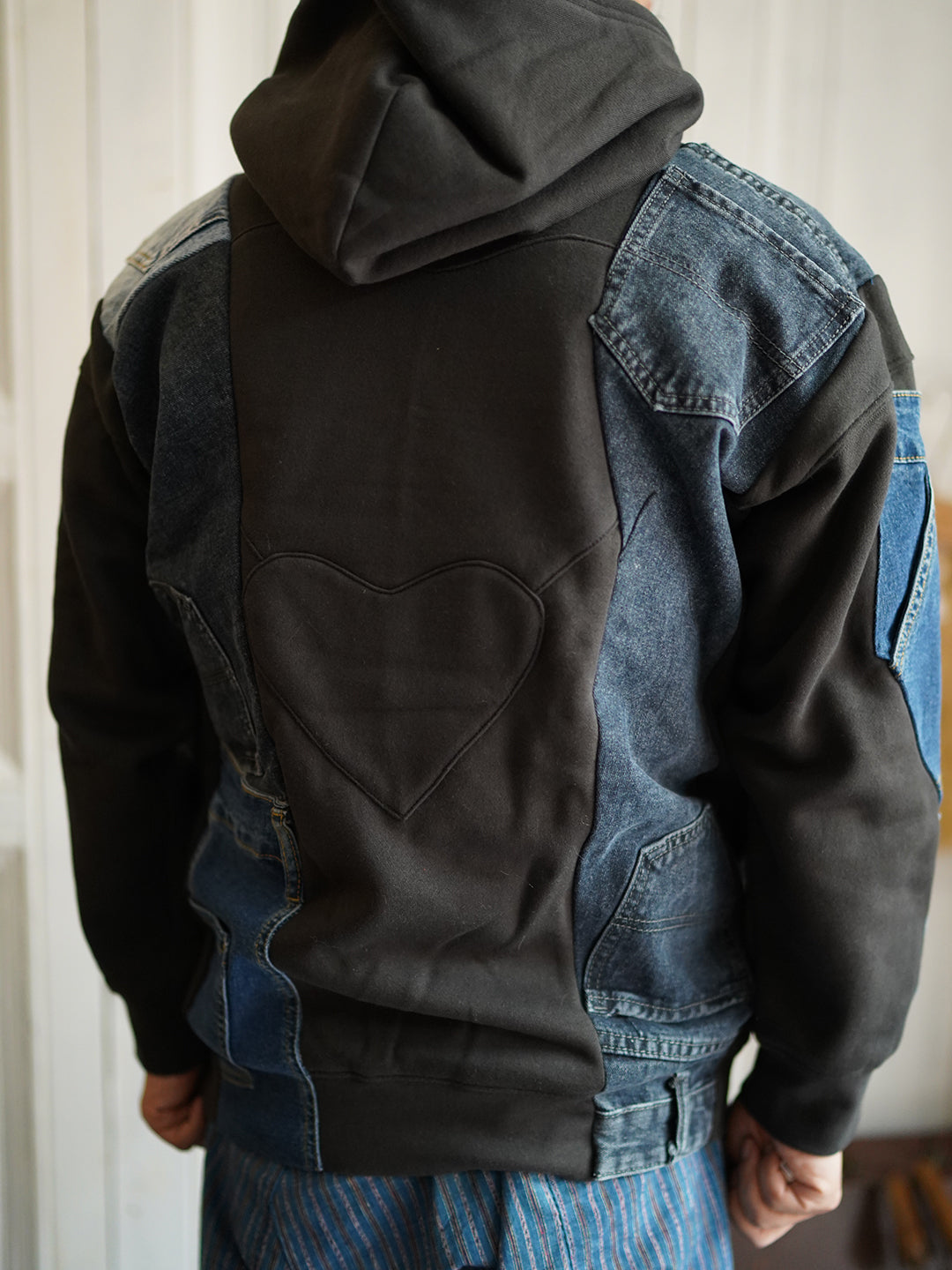 Unlogical Poem Denim Patchwork Black Hoodie