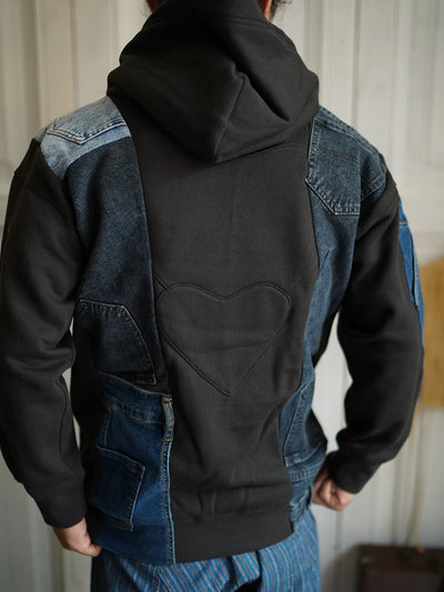 Unlogical Poem Denim Patchwork Black Hoodie