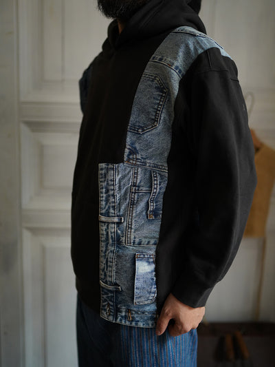 Unlogical Poem Denim Patchwork Black Hoodie