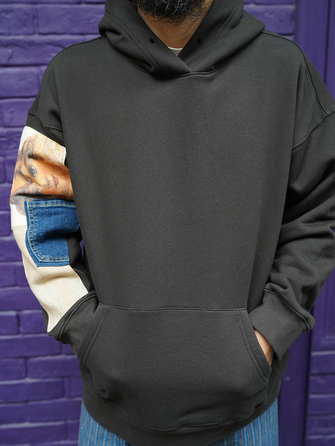 Unlogical Poem Vintage Style Angel Print Patchwork Hoodie
