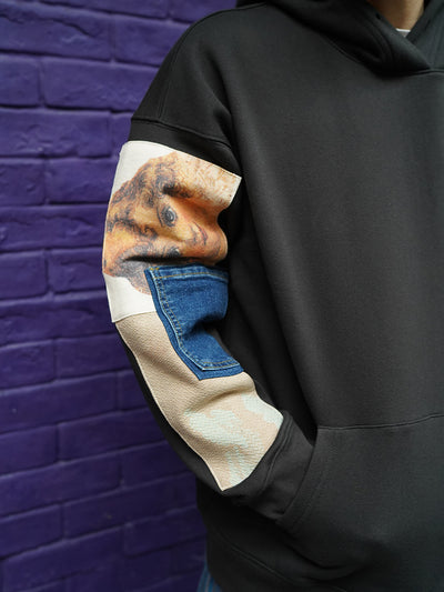 Unlogical Poem Vintage Style Angel Print Patchwork Hoodie