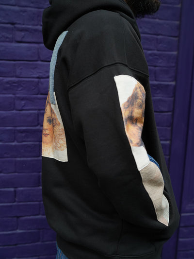 Unlogical Poem Vintage Style Angel Print Patchwork Hoodie