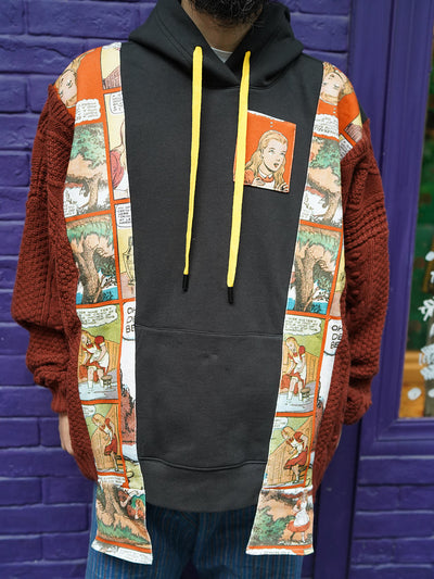 Unlogical Poem Fairy Tale Print Patchwork Knitted Hoodie