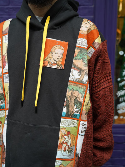 Unlogical Poem Fairy Tale Print Patchwork Knitted Hoodie