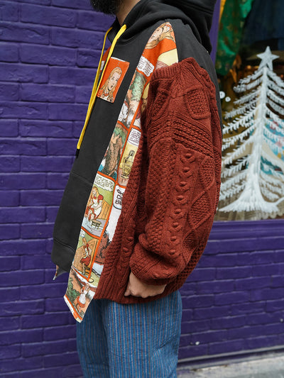 Unlogical Poem Fairy Tale Print Patchwork Knitted Hoodie