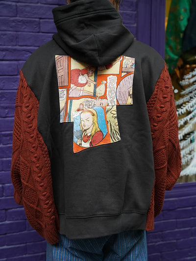 Unlogical Poem Fairy Tale Print Patchwork Knitted Hoodie