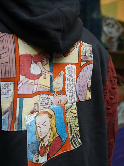 Unlogical Poem Fairy Tale Print Patchwork Knitted Hoodie
