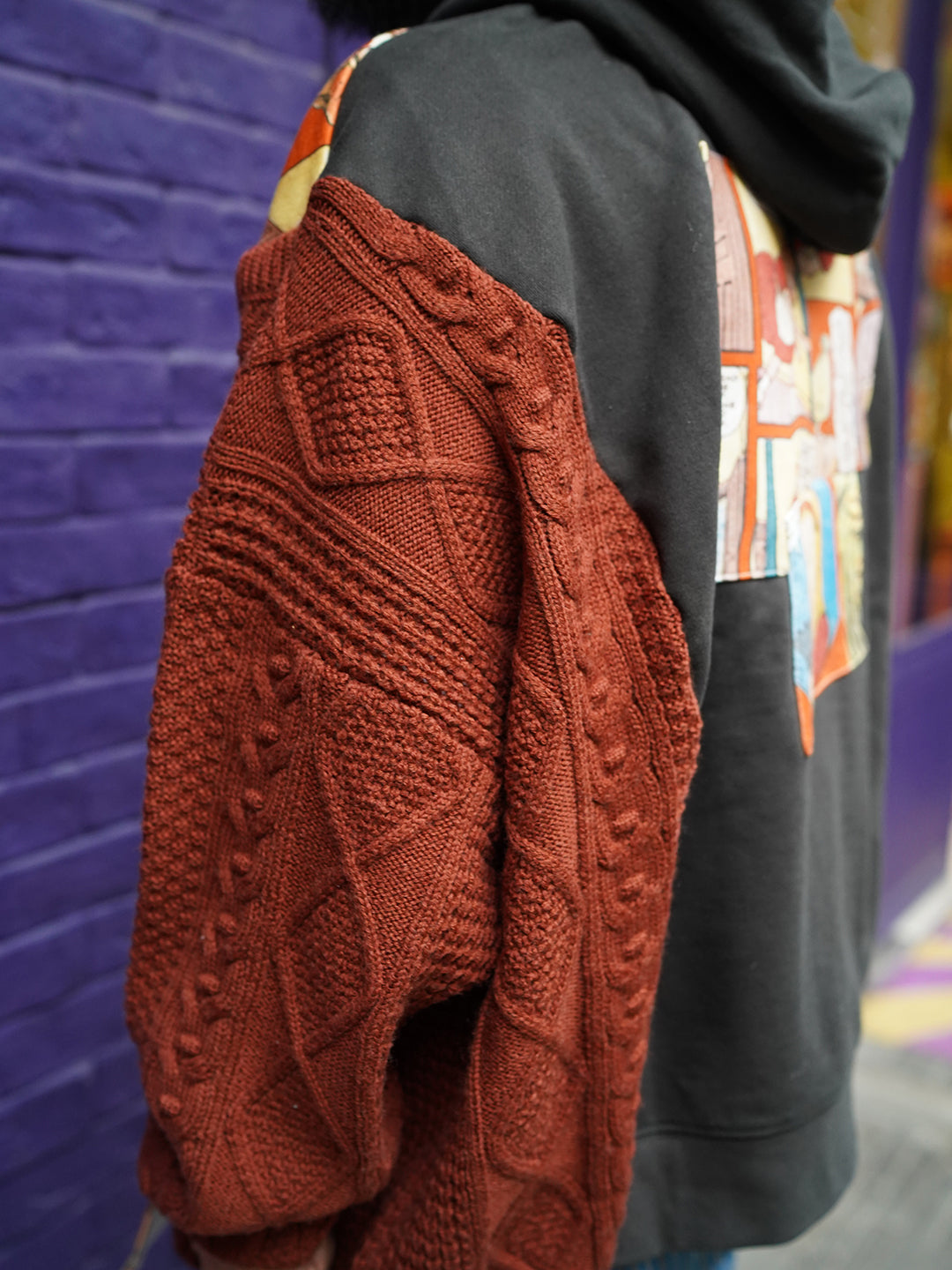 Unlogical Poem Fairy Tale Print Patchwork Knitted Hoodie