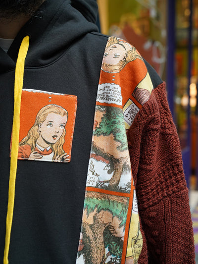 Unlogical Poem Fairy Tale Print Patchwork Knitted Hoodie