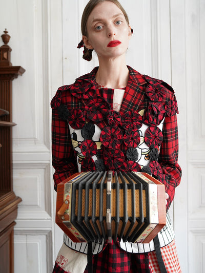 Unlogical Poem Handmade Yoyo Flowers Gingham Smock