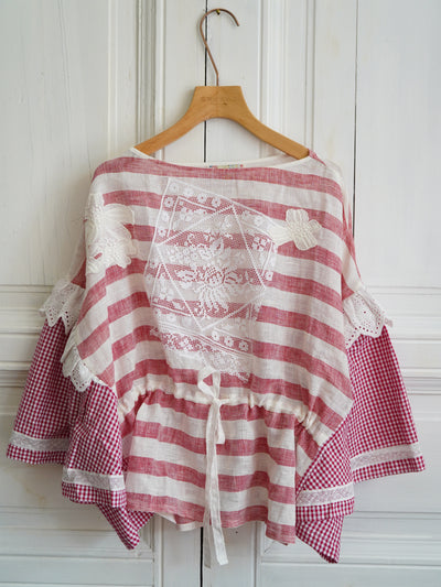 Unlogical Poem Patchwork Lace Breton Blouse Flax Top