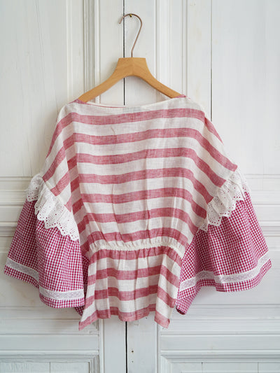 Unlogical Poem Patchwork Lace Breton Blouse Flax Top