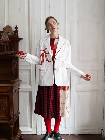 Unlogical Poem Poem Embroidery White Cotton Oversized Blazer