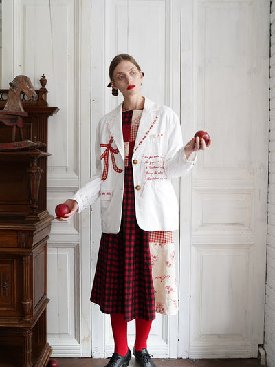 Unlogical Poem Poem Embroidery White Cotton Oversized Blazer