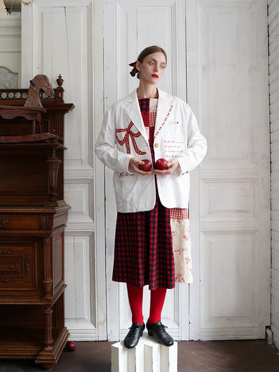 Unlogical Poem Poem Embroidery White Cotton Oversized Blazer