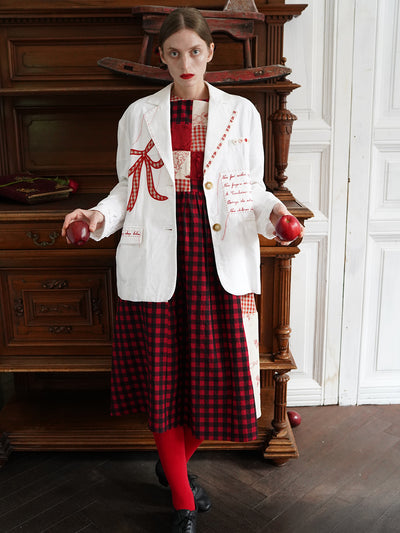 Unlogical Poem Poem Embroidery White Cotton Oversized Blazer