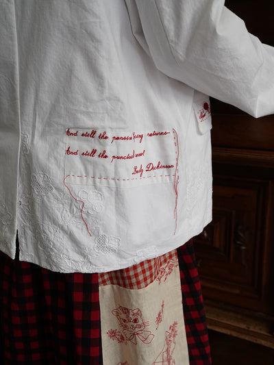 Unlogical Poem Poem Embroidery White Cotton Oversized Blazer