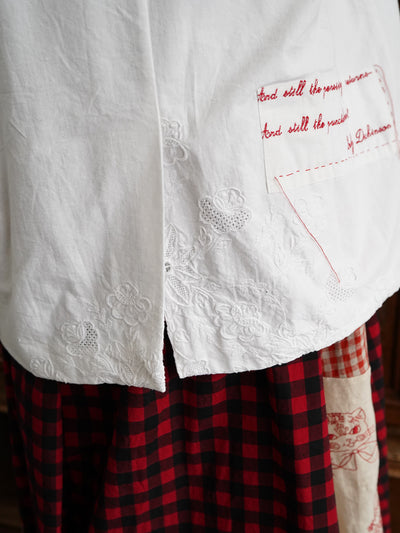 Unlogical Poem Poem Embroidery White Cotton Oversized Blazer