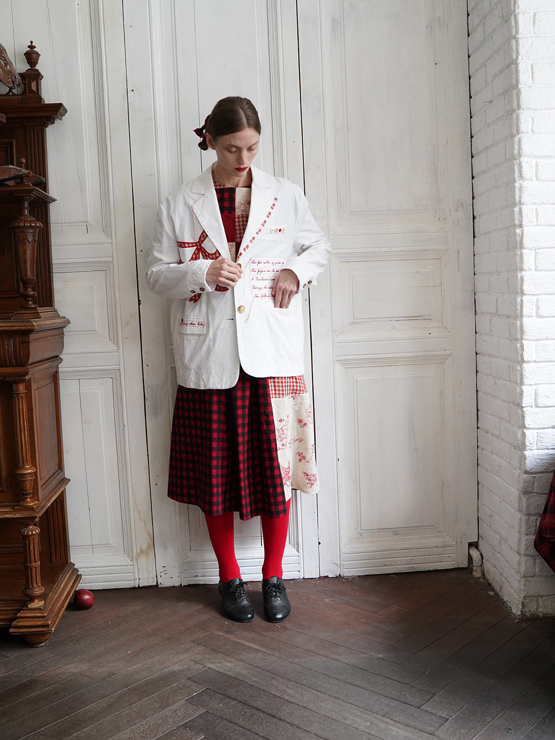 Unlogical Poem Poem Embroidery White Cotton Oversized Blazer