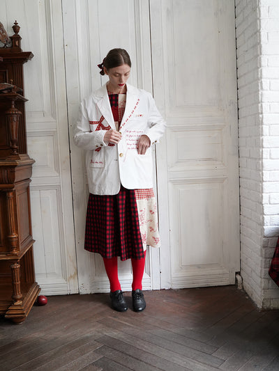 Unlogical Poem Poem Embroidery White Cotton Oversized Blazer
