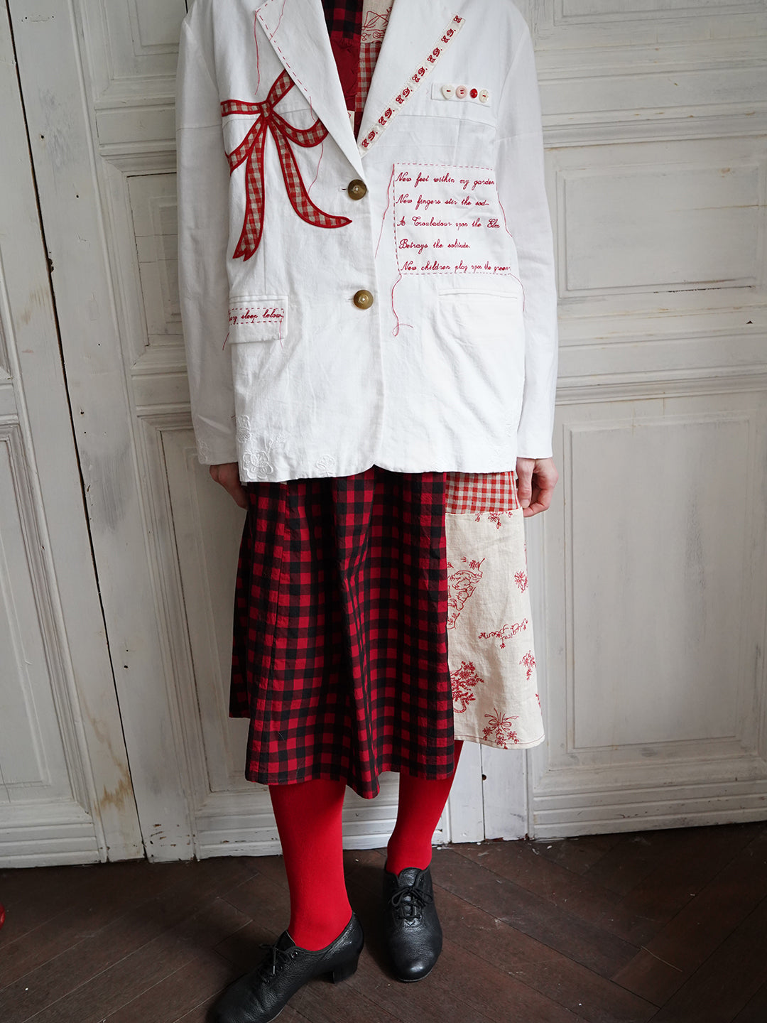 Unlogical Poem Poem Embroidery White Cotton Oversized Blazer