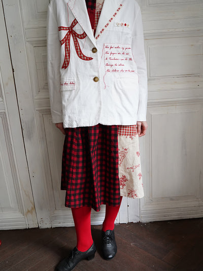 Unlogical Poem Poem Embroidery White Cotton Oversized Blazer