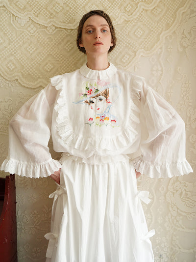 Unlogical Poem Victorian Style Embroidered Ramie Top