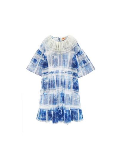 Unlogical Poem  Stylish Playful Ruffled Collar Mesh Print Dress