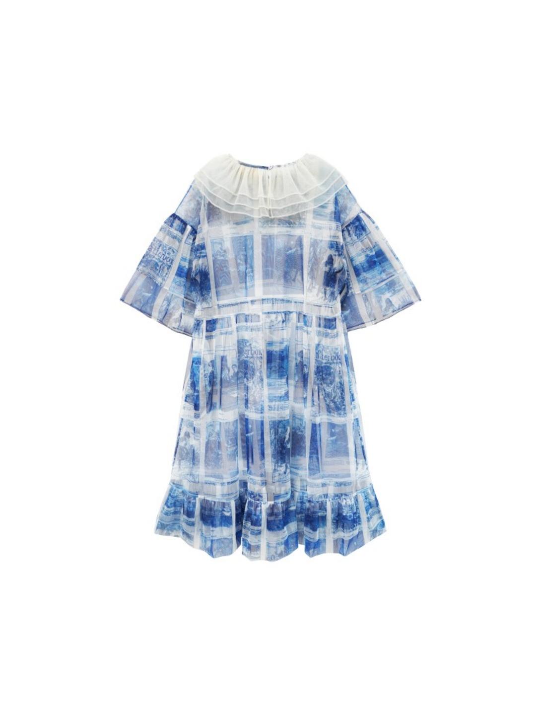 Unlogical Poem  Stylish Playful Ruffled Collar Mesh Print Dress