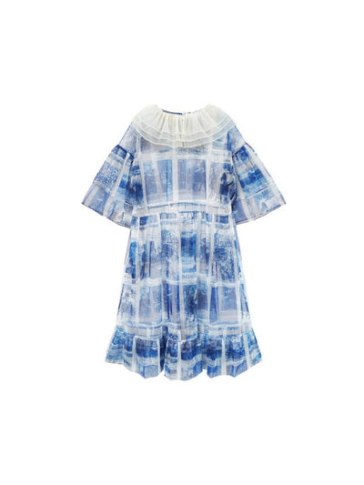 Unlogical Poem  Stylish Playful Ruffled Collar Mesh Print Dress