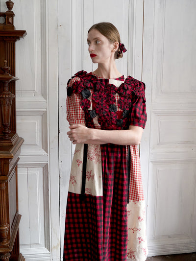 Unlogical Poem Handmade Yoyo Flowers Gingham Smock