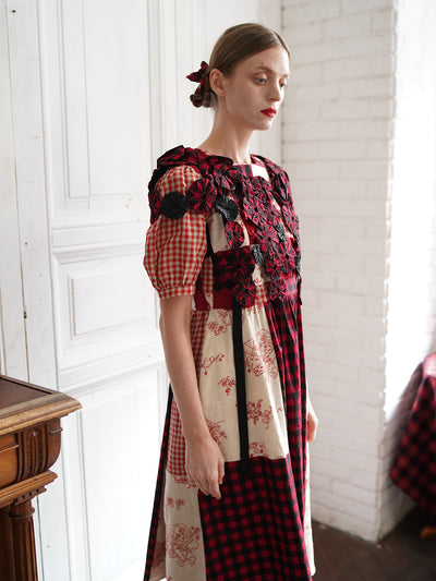 Unlogical Poem Handmade Yoyo Flowers Gingham Smock