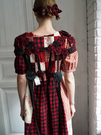 Unlogical Poem Handmade Yoyo Flowers Gingham Smock