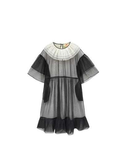 Unlogical Poem  Stylish Playful Ruffled Collar Mesh Print Dress