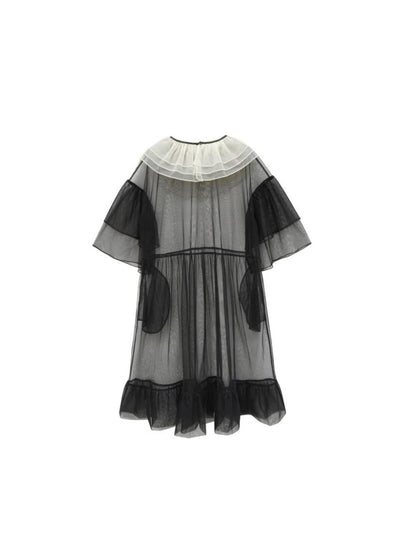 Unlogical Poem  Stylish Playful Ruffled Collar Mesh Print Dress