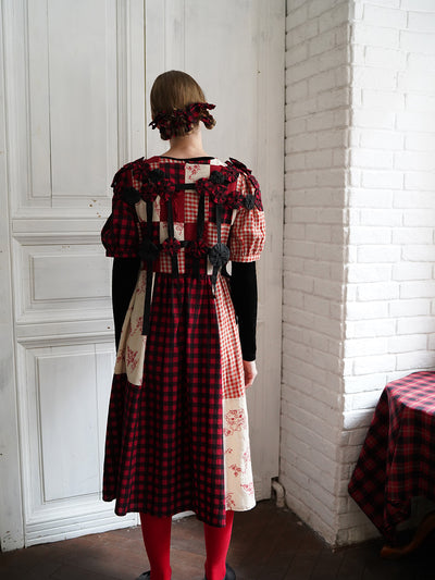 Unlogical Poem Handmade Yoyo Flowers Gingham Smock