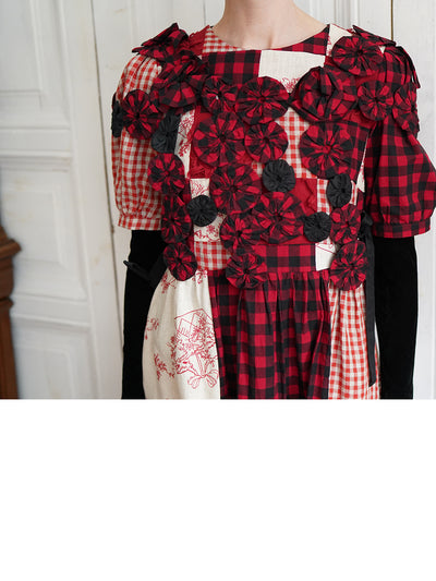 Unlogical Poem Handmade Yoyo Flowers Gingham Smock