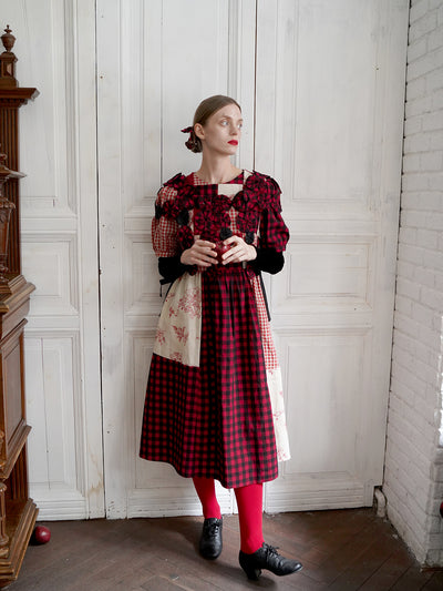 Unlogical Poem Handmade Yoyo Flowers Gingham Smock