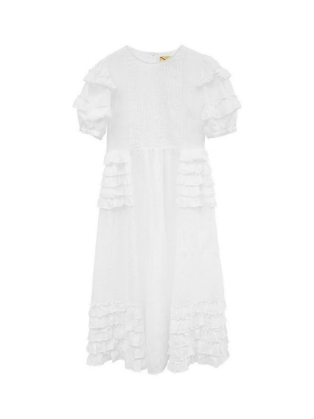 Unlogical Poem Victorian Style Ruffled White Ramie Dress