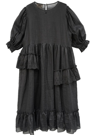 Unlogical Poem Irregular lace classical ramie dress