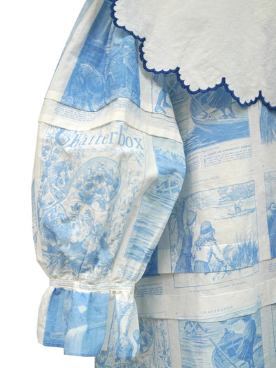 Unlogical Poem  Cape Collar Embroidery  Print and Puff Sleeves Blouse
