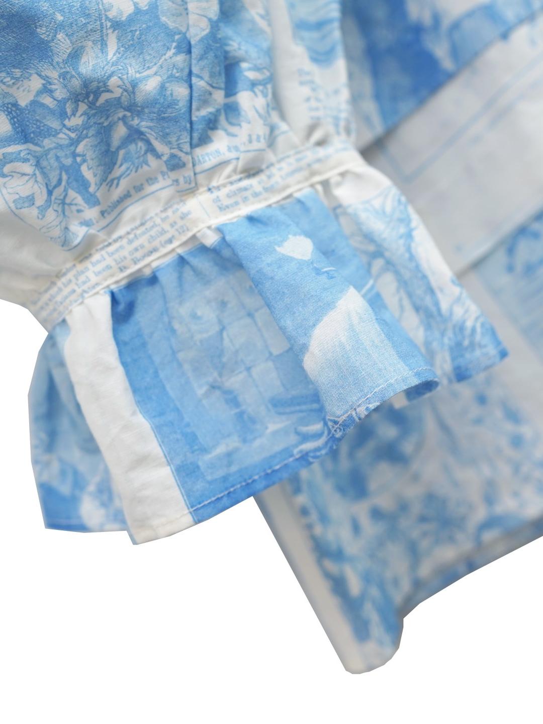 Unlogical Poem  Cape Collar Embroidery  Print and Puff Sleeves Blouse