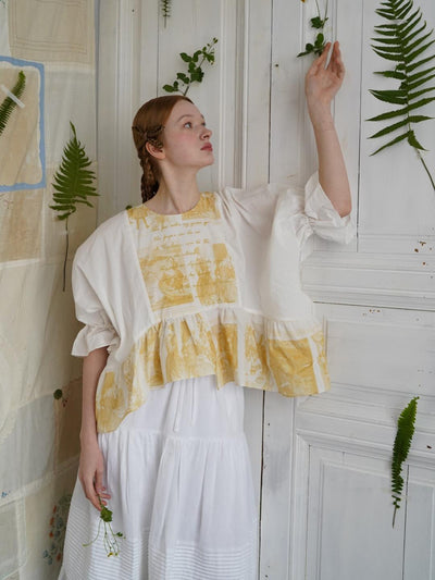 Unlogical Poem  Poetic Embroidered Ruffle Top with Batwing Sleeves