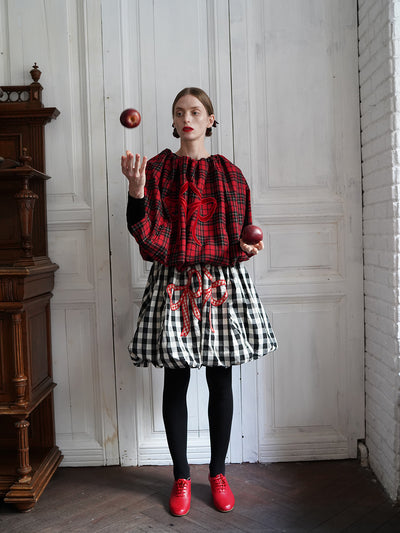 Unlogical Poem Victorian-style Ginghim Cotton Top/Skirt