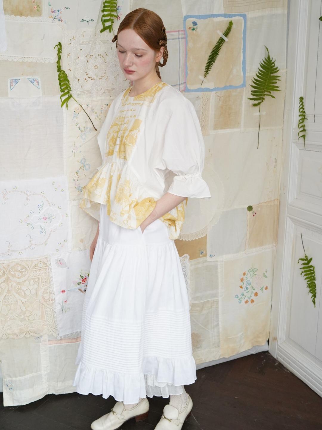 Unlogical Poem  Poetic Embroidered Ruffle Top with Batwing Sleeves