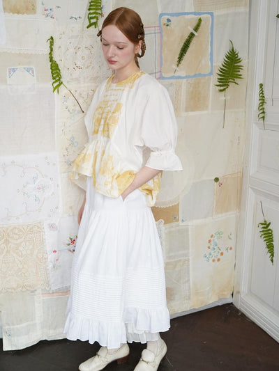 Unlogical Poem  Poetic Embroidered Ruffle Top with Batwing Sleeves