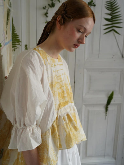 Unlogical Poem  Poetic Embroidered Ruffle Top with Batwing Sleeves