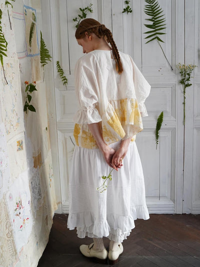 Unlogical Poem  Poetic Embroidered Ruffle Top with Batwing Sleeves